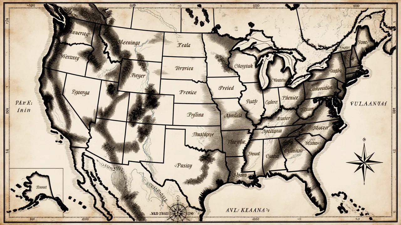 Antique sepia map of the Great Plains and Rocky Mountains